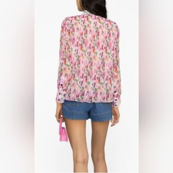 Ganni Floral Pleated Georgette Top 40 8/10 Gardencore Whimsical Barbiecore Boho - Picture 8 of 15